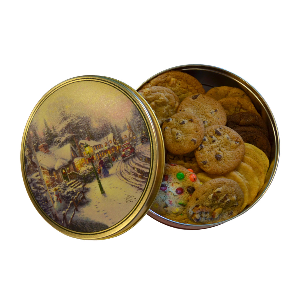 Winter Scene Holiday Keepsake Cookie Tin- 2 lb. fresh baked cookies of your choice
